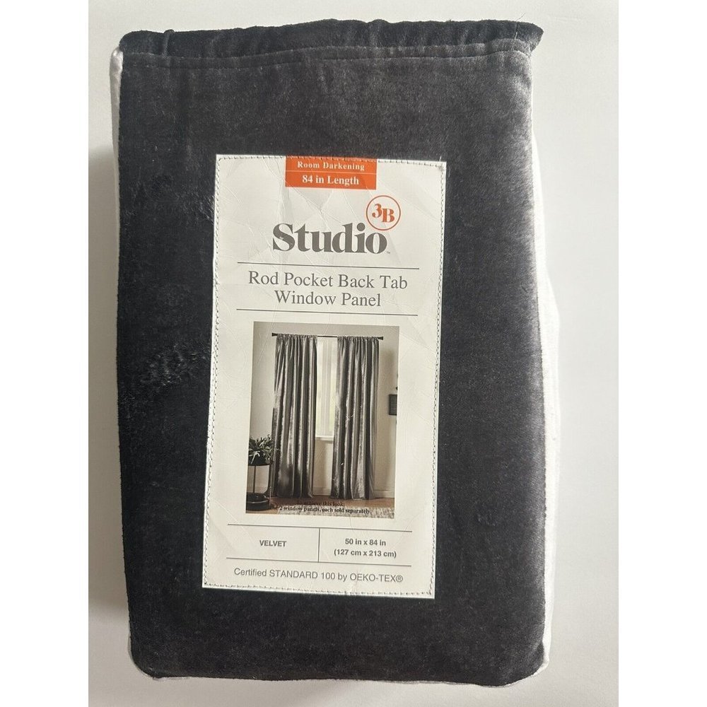 Studio 3B Velvet Rod Pocket Room Darkening Curtain Panels Graphite 50”W X 84”L